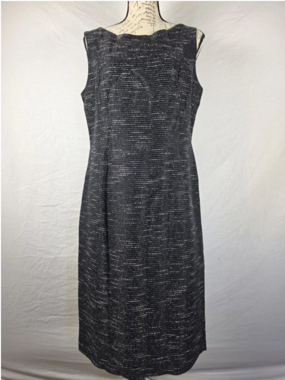 Lafayette 148 Black Textured Tweed Sheath Midi Dress Size 10